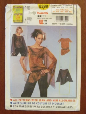 BURDA PATTERN - 8399 GIRL TEEN YOUNG FASHION TOP TUNIC FLARED SLEEVE 6-24 UNCUT - Image 1 of 2