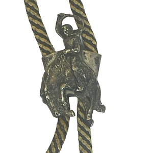 Bolo Tie Bucking Bronco Western Horse Cowboy Whip Silver Tone Necklace Vintage - Picture 1 of 12
