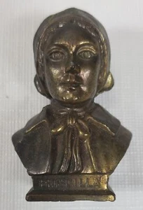 Vintage Pilgrim Priscilla Alden Bust Bronze or Brass, 2 1/4" tall - Picture 1 of 6
