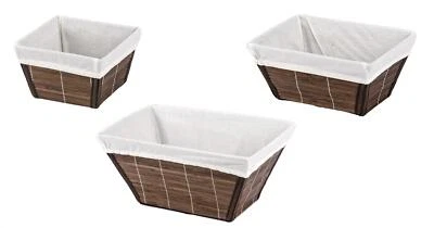 3x Aufbewahrungs Korb aus Bambus braun, Brot Küchen Bad Kosmetik Utensilien Set - Bild 1 von 4