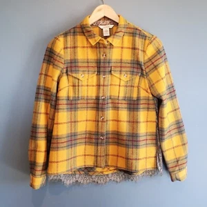 Sundance Women's Sz 2 Yellow Plaid Wool Blend Shacket Back Lace Overlay Boho - Picture 1 of 10