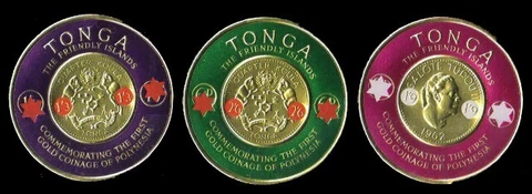 TONGA 1965-Gold Coin Shaped Stamps, Surcharged, Set of 3, MNH, S.G. 151-153 Cover