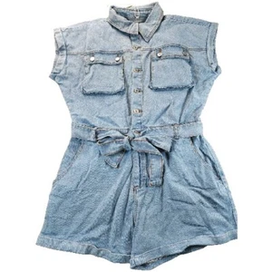 Denim Belted Romper Shortalls XL Light Blue NWT - Picture 1 of 10