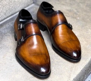 Handmade Leather Shaded Tan Buckle Shoe, Dress Monk Shoe, Business Shoes - Picture 1 of 2