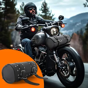 PU Fork Tool Bag Sissy Bar Storage Pouch Roll Bag Saddlebag For Harley Davidson - Picture 1 of 17