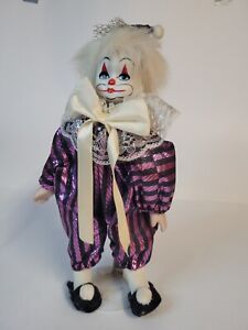 Vintage Brinn's Porcelain Clown Doll, 1991 Authentic Collectible Pink Black