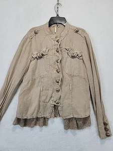 We The Free People Button Up Linen Blend Shirt Womens Size S Tan Long Sleeve Top - Picture 1 of 13