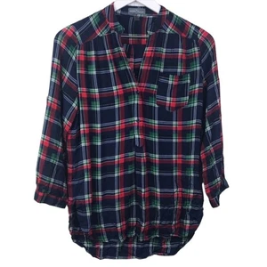Stitch Fix Market Spruce Colibri Plaid Henley Top Women Sz S - Picture 1 of 7