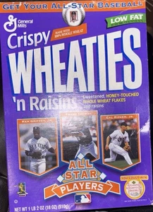 Crispy Wheaties 'n Raisins Cereal Box ALL STAR Players Griffey, Thomas, Ripken - Picture 1 of 2
