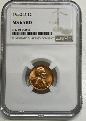1950-D Lincoln Wheat Cent / Penny 1c NGC MS65 RD Red - Image 1 of 4