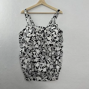 Lands End Tankini Top Swimsuit Womens Plus 18 D Black White Floral Padded Beach - Picture 1 of 17