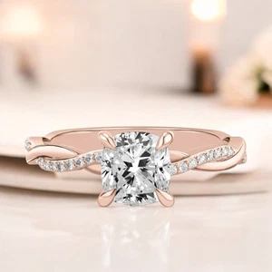 18k Rose Gold Ring Engagement Lab Grown Cushion 1.2 Carat IGI Certified Diamond - Picture 1 of 10