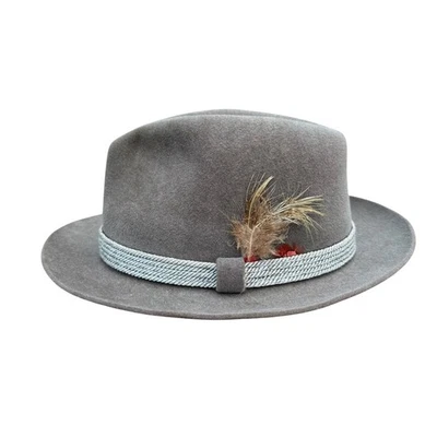Dobbs New York Genuine Fur Felt Fedora Hat Size 7 1/2 Feather Detail Gray - Image 1 of 4