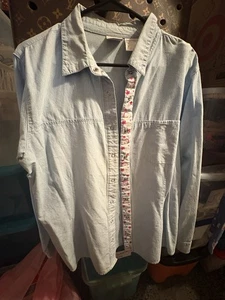 Vintage Disney Shirt Damen mittelblau Denim Minnie Mouse bestickt Blumen Gr. XL - Bild 1 von 4