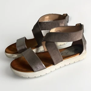 Sandalias de gladiador de verano de cuero plateado y topo Lunar para mujer talla 39 6 con cremallera trasera - Imagen 1 de 10