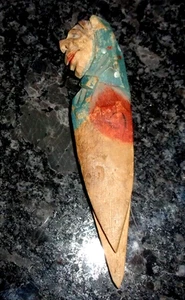 VINTAGE OLD WOMAN HAND CARVED - SIGNED LETTER OPENER - BOOK MARK - 4.5" - Picture 1 of 4