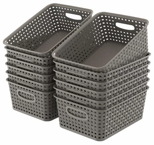 12-Pack Plastic Small Shelf Storage Weave Baskets for Organizing, Grey - Picture 1 of 7