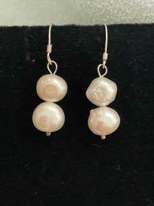 Pendientes colgantes de 2 niveles de perlas de agua dulce BBJ de diseñador de plata esterlina .925 - Imagen 1 de 6