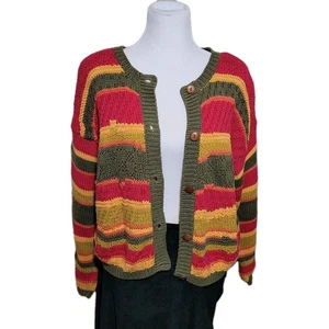 Maglione cardigan vintage Melbourne full bottone donna taglia Lg a righe boho preppy Y2K - Foto 1 di 11
