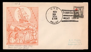 USS RELIEF (AH-1) 1934 Red Cross Hospital Ship THANKSGIVING DAY Naval Cover - Picture 1 of 1
