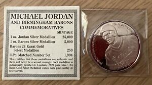 🌟1994 MICHAEL JORDAN  BARONS BASEBALL ROOKIE 1 OZ .999 SILVER COIN ENVIROMINT 