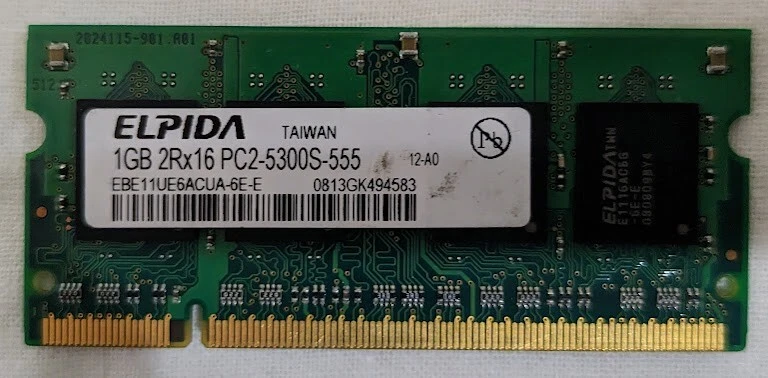 Elpida EBE11UE6ACUA-6E-E 1GB DDR2 PC2-5300 Non-ECC Unbuffered Memory Module - Image 1 of 1