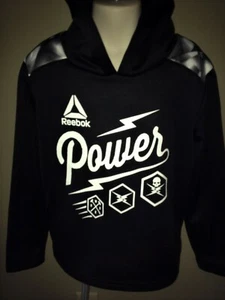 Kids REEBOK HOODIE PULLOVER 6 Black POWER BOLTS Shirt BOYS HOOD - Picture 1 of 2