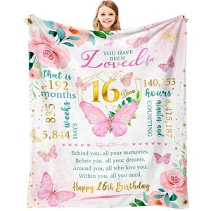 Sweet 16 Birthday Gift Blanket 16th Birthday Decorations 60x50 In for Girls - Picture 1 of 7