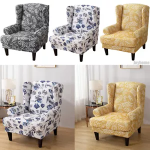 Stretch Wingback Slipcover Armchair Chair Printed Polyester Cover Protector - Picture 1 of 33