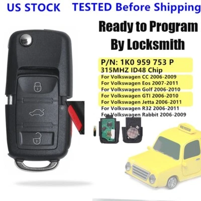 For VW Volkswagen 2006-2009 Eos Golf GTI Jetta Rabbit Remote Key Fob 1K0959753P Foto 1 de 4
