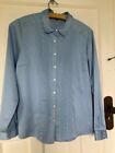 Viyella Blouse Blue Size 12 Vgc Polyester, Long Sleeves, Pleats, Mother Of Pearl