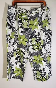 Floral Linen Blend Capri Pants Womens 1X Plus Tropical Cruise Beach Capris - Picture 1 of 12