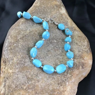 Sleeping Beauty Turquoise Navajo Sterling Silver Bracelet 6.5” 10144 - Image 1 of 4