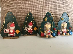 Vintage Wooden Christmas Tree Ornaments Santa Bear Wood  - Picture 1 of 6