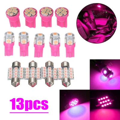 Kit de paquete de 13 luces interiores LED rosas para automóvil para bombillas de lámpara de matrícula de domo Foto 1 de 4