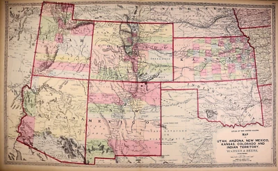 Mapa 1872 ~ TERRITORIOS DEL SUROESTE - CASI NUEVO AZ UT CO KS ~ H.H. Mapa LLOYD (17x29)-#36 Foto 1 de 2