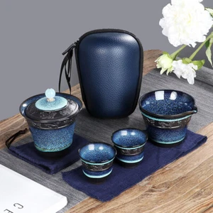 Chinese Kung Fu Travel Tea Set Ceramic Glaze Teapot Teacup Gaiwan Porcelain New - Picture 1 of 6
