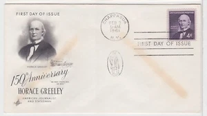 TurtlesTradingPost - Horace Greeley 1961 #1177 FDC - Artcraft Cachet - Foto 1 di 1