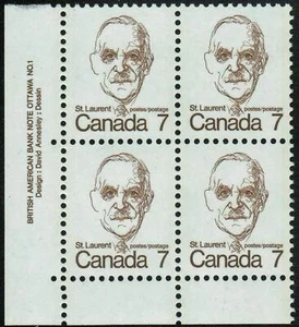 Canada sc#592 Caricatures: Louis St-Laurent, LL BABN Plate Block N°1, Mint-NH - Picture 1 of 2