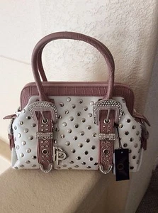 Pink Purple,$284 white Medium all leather COWGIRL Handbag with studs! Brand New - Picture 1 of 7