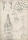 THOMAS HENRY WATSON Pencil Drawing ST. PETRI SOEST GERMANY ARCHITECTURE 1864