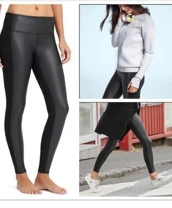 Athleta  High Rise Gleam Tights- Black- Faux Leather Front Medium  - Picture 1 of 10