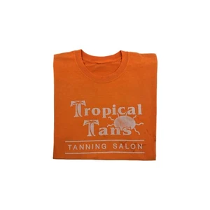 Tropical Tans Tanning Vintage Cut Off T-Shirt - Orange Muscle Tee Tank - Mens XL - Picture 1 of 10