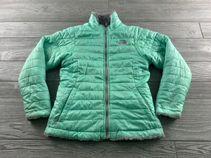 The North Face Girls Sherpa Reversible Puffer Zip Jacket Green Gray Fuzzy 10/12 - Picture 1 of 10