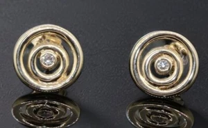 14k Yellow Gold Swarovski Diamond Halo Stud Earrings - Picture 1 of 5