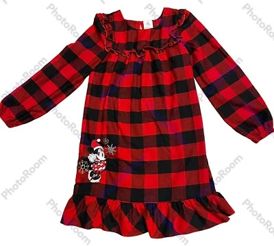 *Girl’s Disney Minnie Mouse Night Shirt Gown 9/10 - Red/Black Flannel w/ Ruffles - Image 1 of 4