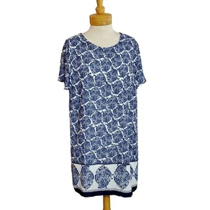 Lulus NWT Taj Mahal Tour Dress Blue/White Paisley Print Shift V-Cut Open Back XL - Picture 1 of 9