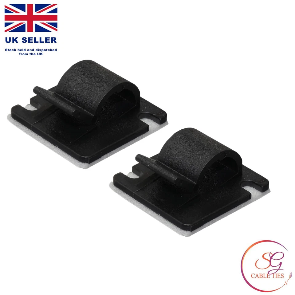 SG CABLETIES Self Adhesive Black Cable Clips Mounts Wire Conduit Tubing Nylon Sticky Pads