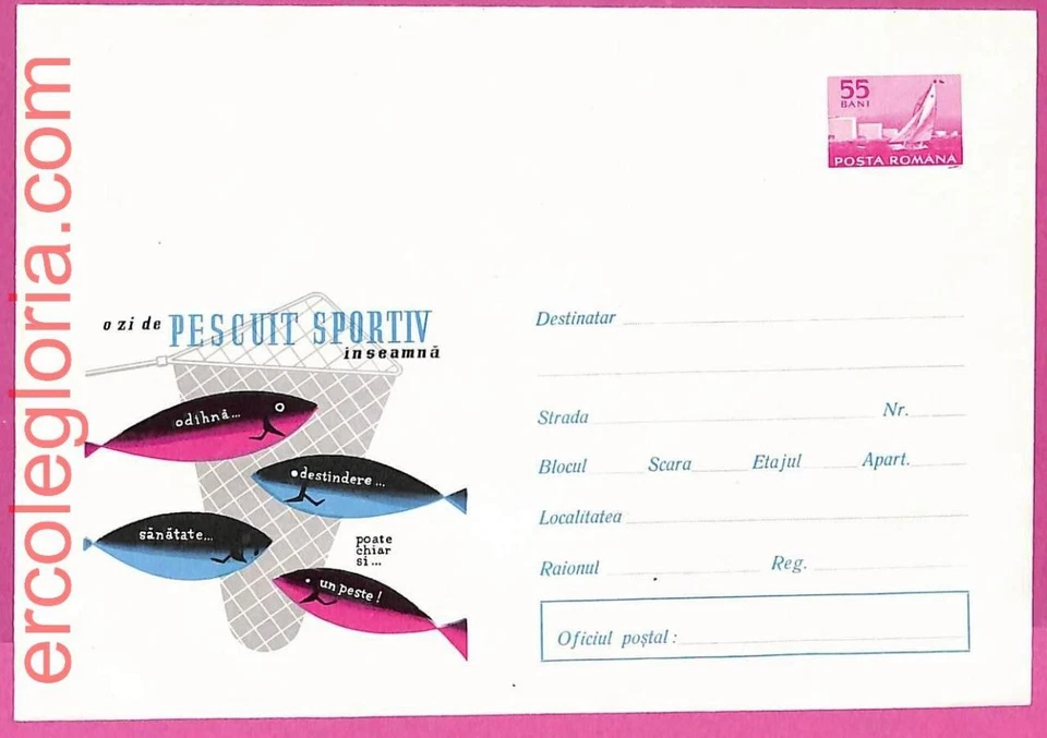 ak1320 - RUMANÍA - Historia Postal - Cubierta de Papelería Postal - DEPORTES Pesca Foto 1 de 1