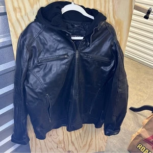 GUESS Herren Motorradjacke schwarz Kunstleder abnehmbare Kapuze Größe XL - Bild 1 von 6
